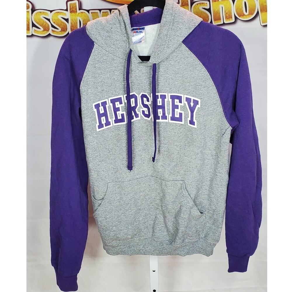Jerzees Gray Purple Hershey Hoodie Sweatshirt Size M